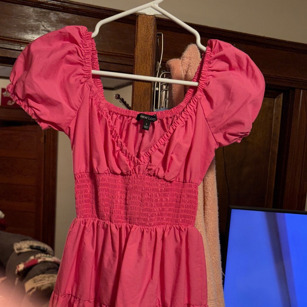 New Look Bright Pink Puff Sleeve Dress